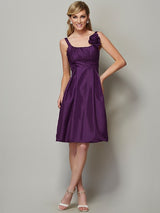Charming Straps Sleeveless Pleats Short Taffeta Bridesmaid Dresses-Ballbella