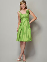 Charming Straps Sleeveless Pleats Short Taffeta Bridesmaid Dresses-Ballbella