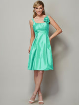 Charming Straps Sleeveless Pleats Short Taffeta Bridesmaid Dresses-Ballbella