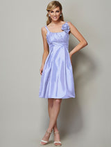 Charming Straps Sleeveless Pleats Short Taffeta Bridesmaid Dresses-Ballbella