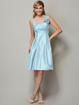 Charming Straps Sleeveless Pleats Short Taffeta Bridesmaid Dresses-Ballbella