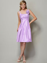 Charming Straps Sleeveless Pleats Short Taffeta Bridesmaid Dresses-Ballbella