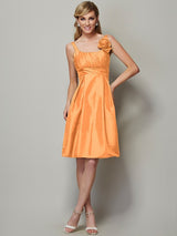 Charming Straps Sleeveless Pleats Short Taffeta Bridesmaid Dresses-Ballbella