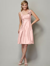 Charming Straps Sleeveless Pleats Short Taffeta Bridesmaid Dresses-Ballbella
