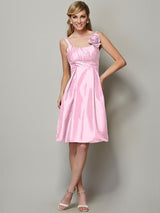 Charming Straps Sleeveless Pleats Short Taffeta Bridesmaid Dresses-Ballbella