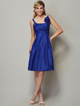 Charming Straps Sleeveless Pleats Short Taffeta Bridesmaid Dresses-Ballbella