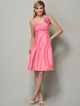 Charming Straps Sleeveless Pleats Short Taffeta Bridesmaid Dresses-Ballbella