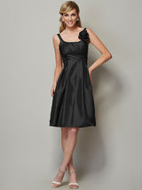 Charming Straps Sleeveless Pleats Short Taffeta Bridesmaid Dresses-Ballbella