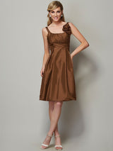 Charming Straps Sleeveless Pleats Short Taffeta Bridesmaid Dresses-Ballbella