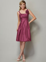 Charming Straps Sleeveless Pleats Short Taffeta Bridesmaid Dresses-Ballbella