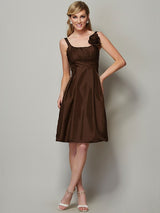 Charming Straps Sleeveless Pleats Short Taffeta Bridesmaid Dresses-Ballbella