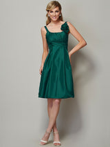 Charming Straps Sleeveless Pleats Short Taffeta Bridesmaid Dresses-Ballbella