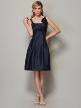 Charming Straps Sleeveless Pleats Short Taffeta Bridesmaid Dresses-Ballbella