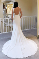 Charming V-Neck Straps Satin Mermaid Wedding Dresses Sleeveless Sheath Open Back With Buttons-Ballbella