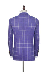 Check Pattern Patch Pocket Purple Mens Suits Notch Lapel Formal Suits for Men-Ballbella