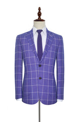 Check Pattern Patch Pocket Purple Mens Suits Notch Lapel Formal Suits for Men-Ballbella