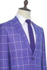 Check Pattern Patch Pocket Purple Mens Suits Notch Lapel Formal Suits for Men-Ballbella