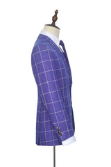 Check Pattern Patch Pocket Purple Mens Suits Notch Lapel Formal Suits for Men-Ballbella