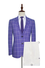 Check Pattern Patch Pocket Purple Mens Suits Notch Lapel Formal Suits for Men-Ballbella