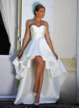 Chic A-line Elegant Sweetheart Satin Cascading Ruffles Wedding Dresses-Ballbella