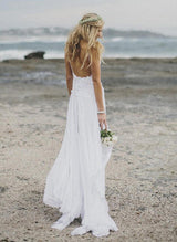 Chic A-line Princess V-neck Chiffon Sweep Train Wedding Dresses Split Front-Ballbella