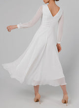 Chic A-line Scoop Neck Long Sleeves Chiffon Ankle-Length Wedding Dress Ruffle-Ballbella