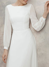 Chic A-line Scoop Neck Long Sleeves Chiffon Ankle-Length Wedding Dress Ruffle-Ballbella