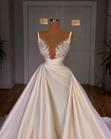 Chic A-Line Sleeveless Spaghetti Strap Cathedral V-Neck Long Wedding Dress-Ballbella