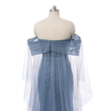 Chic Asymmetrical Strapless Mermaid Prom Dresses Column Long With Beads Zipper-Ballbella