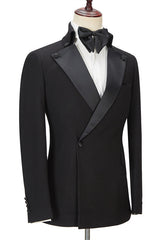 Chic Black Designer Slim Fit Peaked Lapel Men Suits for Prom-Ballbella