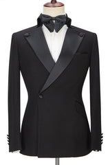 Chic Black Designer Slim Fit Peaked Lapel Men Suits for Prom-Ballbella