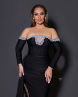 Chic Black Long Sleeves Mermaid Prom Dresses with beads-Ballbella