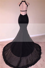 Chic Black Open Back Lace Prom Dresses Sleeveless See Through Tulle Evening Gown-Ballbella