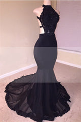Chic Black Open Back Lace Prom Dresses Sleeveless See Through Tulle Evening Gown-Ballbella
