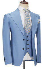 Chic Blue Peak Lapel Men's Suit 3 Piece Men's Formal Suit without Flap-Ballbella