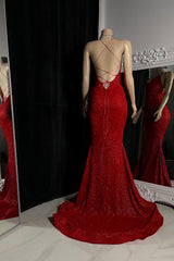 Chic Burgundy Halter V-Neck Sleeveless Mermaid Prom Dresses High Split With Criss-Cross Back-Ballbella