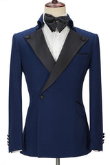 Chic Dark Navy Peak Lapel Two Pieces Classic Men Suit for Prom-Ballbella