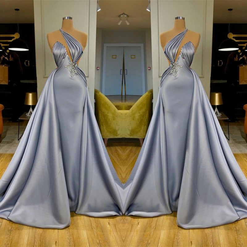 Chic Halter Beadings Long Evening Dress With Detachable Skirt Chic Halter Beadings Long Evening Dress With Detachable Skirt