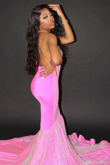 Chic Halter Mermaid Evening Gowns Backless Prom Party Gowns-Ballbella