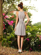 Chic Hand-Made Flower Sleeveless Short Chiffon Bridesmaid Dresses-Ballbella