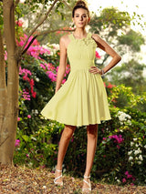Chic Hand-Made Flower Sleeveless Short Chiffon Bridesmaid Dresses-Ballbella
