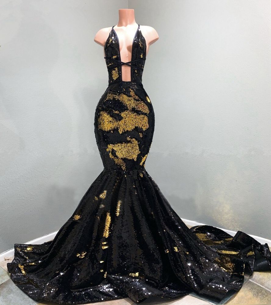 Truly Alluring Black and Gold Sequin Mermaid Maxi Dress