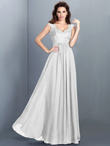Chic Lace Sleeveless Long Chiffon Bridesmaid Dresses-Ballbella