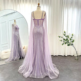 Chic Lilac Scoop Mermaid Evening Dress Split With Beadings Ruffle-Ballbella