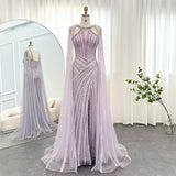 Chic Lilac Scoop Mermaid Evening Dress Split With Beadings Ruffle-Ballbella