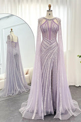 Chic Lilac Scoop Mermaid Evening Dress Split With Beadings Ruffle-Ballbella