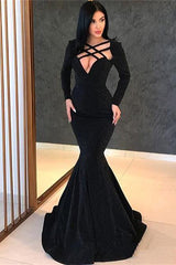 Chic Long Sleevess Mermaid Sweep Train Prom Party Gowns-Ballbella