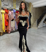 Chic Off-the-Shoulder Mermaid Black Prom Dresses with Appliques-Ballbella