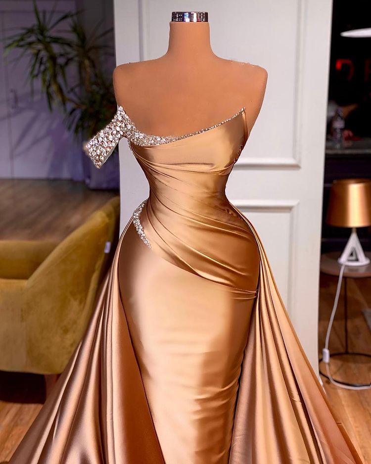 Chic One Shoulder Beaded Mermaid Prom Dress with Court Train Chic One Shoulder Beaded Mermaid Prom Dress with Court Train