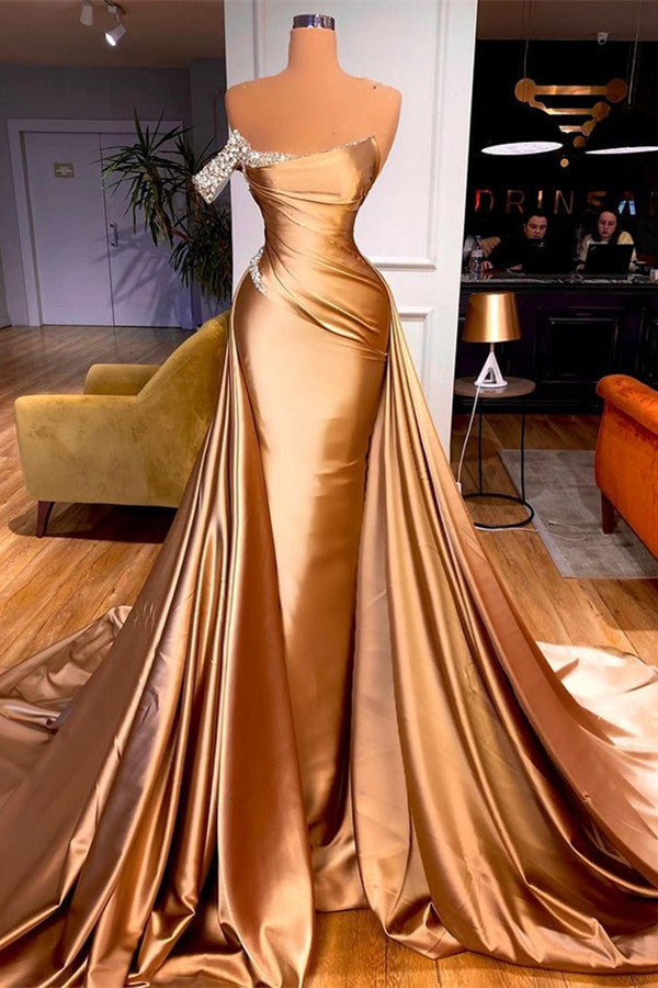 Chic One Shoulder Beaded Mermaid Prom Dress With Court Train Chic One Shoulder Beaded Mermaid Prom Dress With Court Train